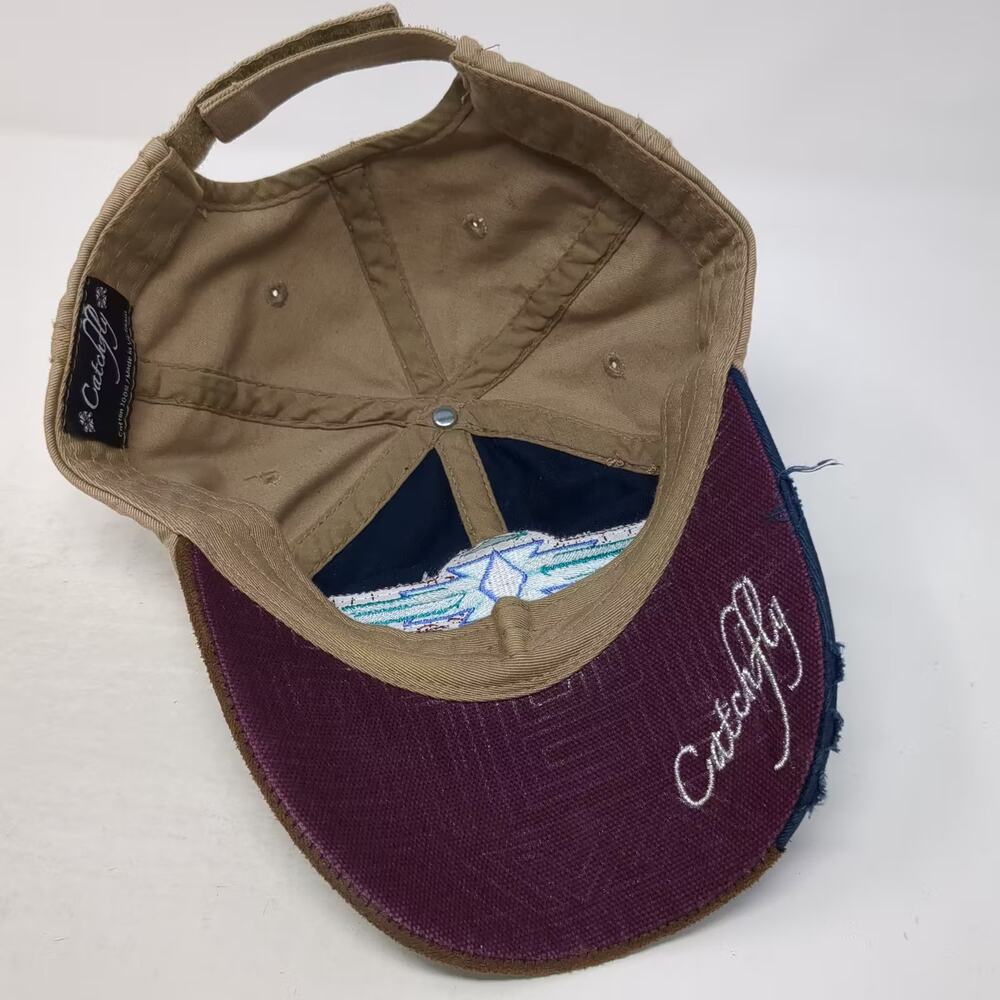 Catchfly Baseball Cap Blue Beige OS Strapback Distressed Aztec Embroidered Hat - Picture 7 of 9
